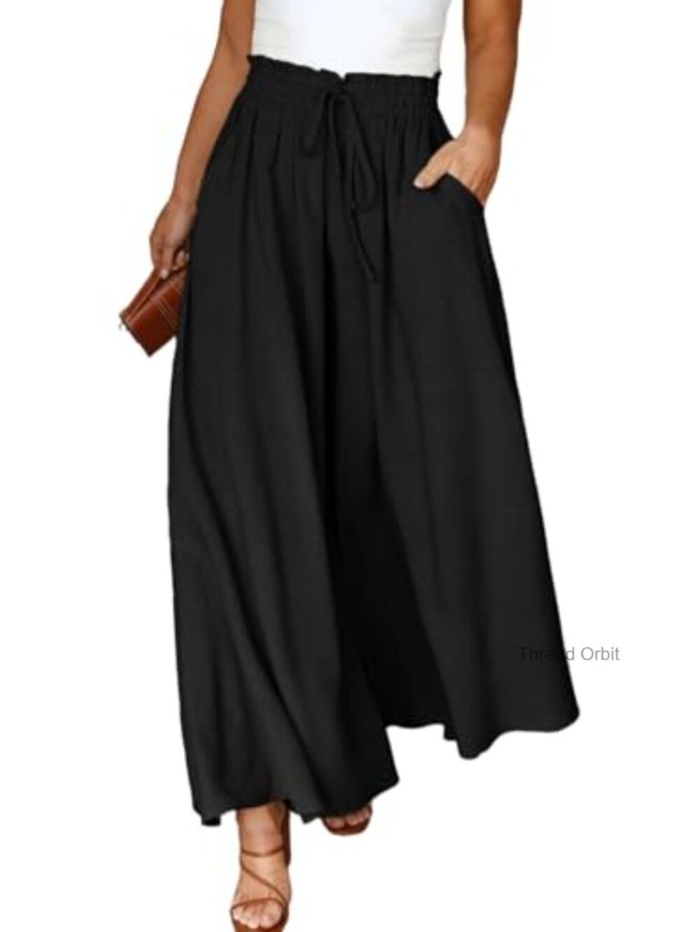 Plus Size Wide Leg Palazzo Pants Elastic High Waist Flowy with Pockets